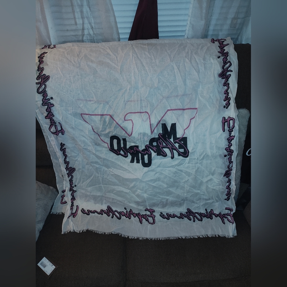 Emporio Armani White and Purple Logo Scarf Like New!!